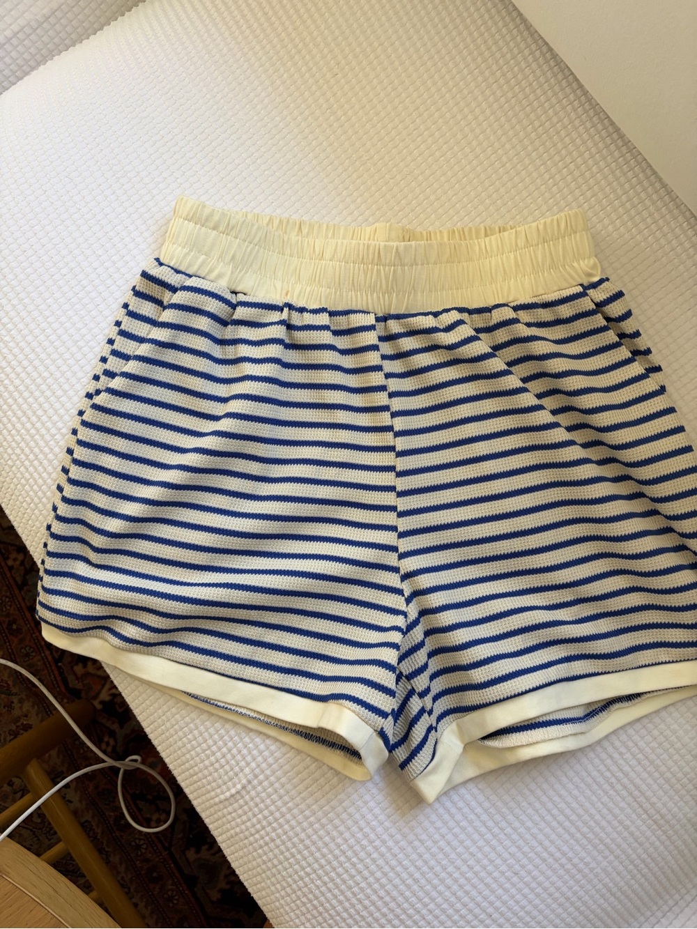 Striped Blue and Cream Knit Women’s Shorts